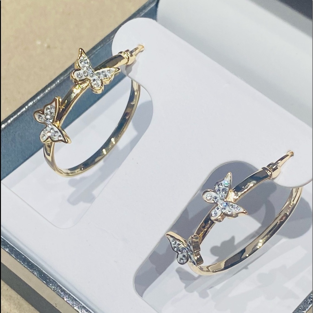 18K Gold Butterfly Hoop Earrings